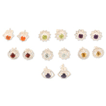 Load image into Gallery viewer, Set of 7 Gemstone and Sterling Silver Stud Earrings - One for All | NOVICA
