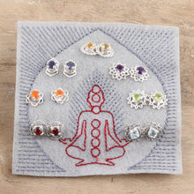 Load image into Gallery viewer, Set of 7 Gemstone and Sterling Silver Stud Earrings - One for All | NOVICA
