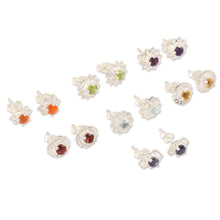 Load image into Gallery viewer, Set of 7 Gemstone and Sterling Silver Stud Earrings - One for All | NOVICA
