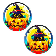 Load image into Gallery viewer, Pair of Artisan Crafted Wood Decoupage Coasters from Mexico - Feline Halloween | NOVICA
