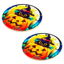 Load image into Gallery viewer, Pair of Artisan Crafted Wood Decoupage Coasters from Mexico - Feline Halloween | NOVICA
