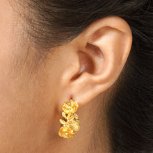 Load image into Gallery viewer, 22k Gold-Plated Half-Hoop Earrings with Floral Details - Aura of the Golden Flower | NOVICA
