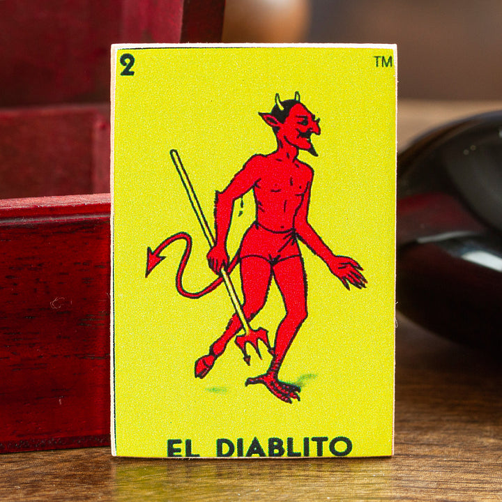 Decoupage Wooden Magnet With Mexican Loteria Card Motif - The Little Devil | NOVICA