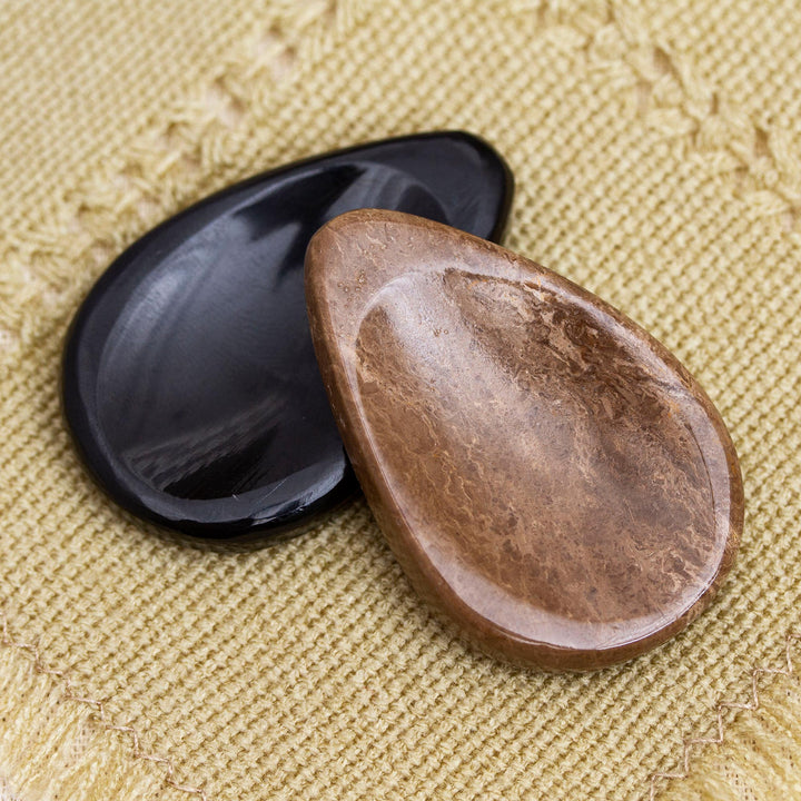 Drop-Shaped Stone Amulets (Pair) - Black and White Drop | NOVICA