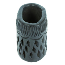 Load image into Gallery viewer, Barro Negro Black Ceramic Mini Flower Pot Handmade in Mexico - Oval &amp; Diamonds | NOVICA
