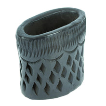 Load image into Gallery viewer, Barro Negro Black Ceramic Mini Flower Pot Handmade in Mexico - Oval &amp; Diamonds | NOVICA
