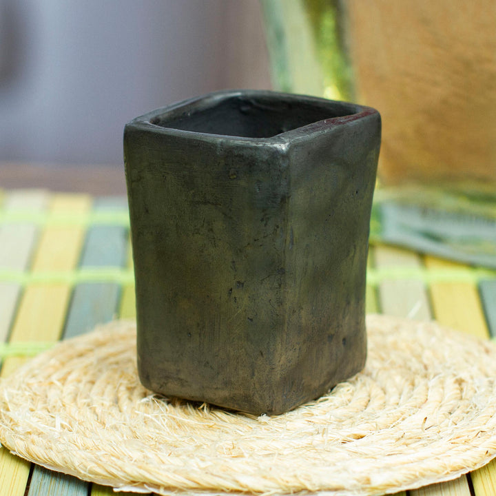 Handcrafted Barro Negro Shot Glass from Mexico - Festive Tradition | NOVICA