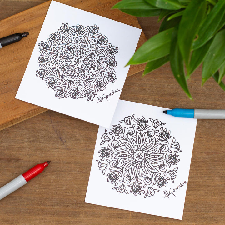 Mandala Coloring Postcards from Mexico (Pair) - Tender Emotions | NOVICA