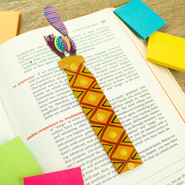 Feline-Themed Copal Wood Bookmark Artisan Carved in Mexico - Reading Feline | NOVICA