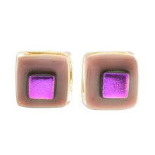 Load image into Gallery viewer, Purple Fused Glass Mosaic Stud Earrings Handmade in Mexico - Lilac Dichroic | NOVICA
