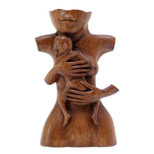 Load image into Gallery viewer, Suar Wood Brown Sculpture with Hand-Carved Tender Scene - Maternal Affection | NOVICA
