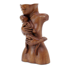 Load image into Gallery viewer, Suar Wood Brown Sculpture with Hand-Carved Tender Scene - Maternal Affection | NOVICA
