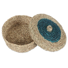 Load image into Gallery viewer, Natural Fiber Basket with Turquoise Tones - Turquoise Allure | NOVICA
