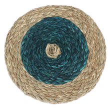 Load image into Gallery viewer, Natural Fiber Basket with Turquoise Tones - Turquoise Allure | NOVICA
