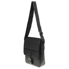 Load image into Gallery viewer, Handmade Adjustable Genuine Leather Sling from Mexico - Jet Set in Black | NOVICA
