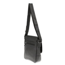 Load image into Gallery viewer, Handmade Adjustable Genuine Leather Sling from Mexico - Jet Set in Black | NOVICA
