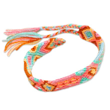 Load image into Gallery viewer, Handwoven Cotton Wristband Bracelet with Geometric Motifs - Pink Geometry | NOVICA
