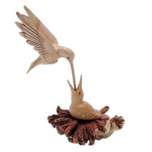 Load image into Gallery viewer, Carved Jempinis Wood Bird Sculpture with Natural Base - Mother Bird | NOVICA
