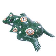Load image into Gallery viewer, Frog Wood Figurine Hand-carved &amp; Hand-painted in Indonesia - Swimming Frog | NOVICA
