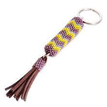 Load image into Gallery viewer, Beaded Leather Keychain and Bag Charm Handmade in Guatemala - Absolute Harmony | NOVICA
