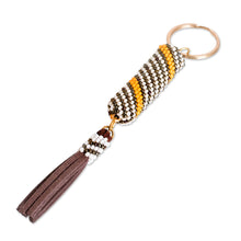 Load image into Gallery viewer, Beaded Leather Keychain and Bag Charm Handmade in Guatemala - Bright Light | NOVICA
