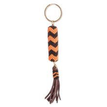 Load image into Gallery viewer, Beaded Leather Keychain and Bag Charm Handmade in Guatemala - Energizing Sunset | NOVICA
