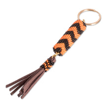 Load image into Gallery viewer, Beaded Leather Keychain and Bag Charm Handmade in Guatemala - Energizing Sunset | NOVICA
