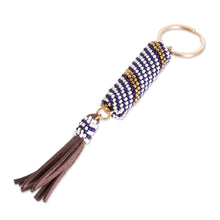 Load image into Gallery viewer, Beaded Leather Keychain and Bag Charm Handmade in Guatemala - Tranquil Ocean | NOVICA
