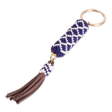 Load image into Gallery viewer, Beaded Leather Keychain and Bag Charm Handmade in Guatemala - Diamond Blue | NOVICA
