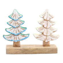 Load image into Gallery viewer, Mango Wood Snowy Tree Sculpture Hand-Carved in India - Snowy Forest | NOVICA
