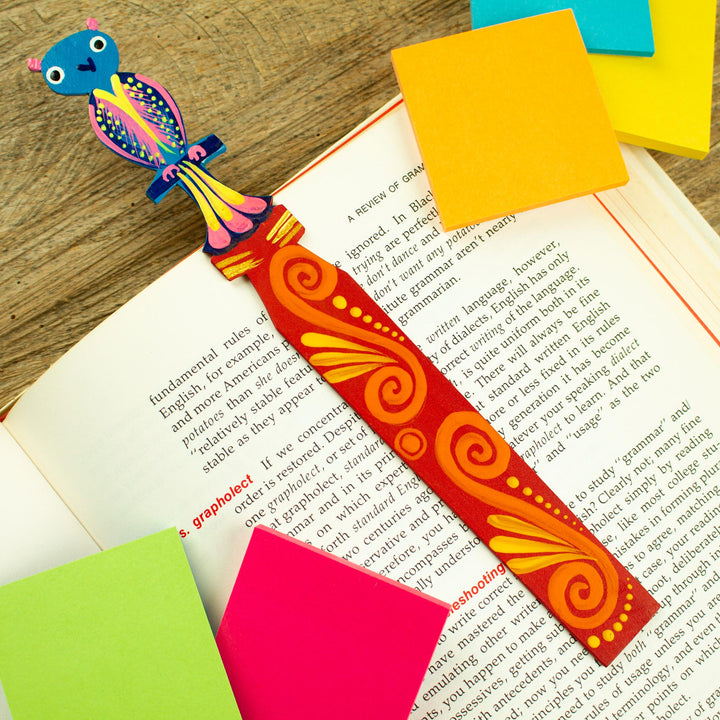 Hand Crafted Mexican Copal Wood Bookmark with Tropical Owl - Reading Owl | NOVICA