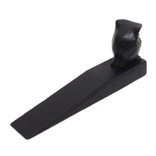 Load image into Gallery viewer, Jempinis Wood Door Stop with Little Black Owl - Mysterious Black Owl | NOVICA
