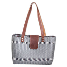 Load image into Gallery viewer, Handwoven Recycled Vinyl Cord Grey Shoulder Bag - Grey Winter | NOVICA
