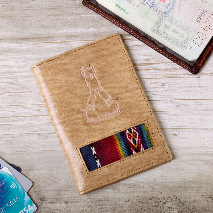 Handcrafted Llama Leather Passport Cover with Andean Textile - Introspective Llama | NOVICA