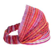 Load image into Gallery viewer, Multicolored Cotton Headband Hand-Woven in Guatemala - Stripes of Joy | NOVICA

