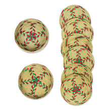Load image into Gallery viewer, Set of 6 Green and Red Natural Fiber Coasters from Mexico - Green Eco | NOVICA
