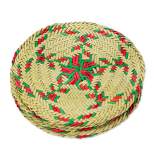 Load image into Gallery viewer, Set of 6 Green and Red Natural Fiber Coasters from Mexico - Green Eco | NOVICA
