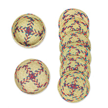 Load image into Gallery viewer, Set of 6 Blue and Red Natural Fiber Coasters from Mexico - Red Eco | NOVICA
