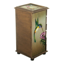 Load image into Gallery viewer, Hummingbirds Reverse Painted Glass Jewelry Box from Peru - Flying Hummingbirds | NOVICA
