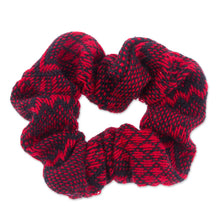 Load image into Gallery viewer, Handloomed Cotton Red Scrunchie with Geometric Pattern - Red Spell | NOVICA
