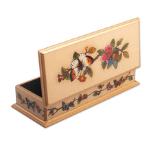 Load image into Gallery viewer, Floral Reverse-Painted Glass Decorative Box with Butterfly - Floral Hope | NOVICA
