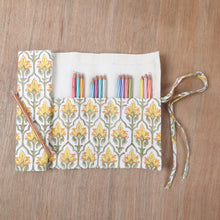 Load image into Gallery viewer, Cotton Roll Pencil Case with Hand-Block Printed Floral Motif - Glorious Buttercup | NOVICA
