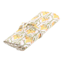 Load image into Gallery viewer, Cotton Roll Pencil Case with Hand-Block Printed Floral Motif - Glorious Buttercup | NOVICA

