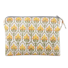 Load image into Gallery viewer, Cotton Cosmetic Bag with Hand-Block Printed Flowers &amp; Leaves - Glorious Buttercup | NOVICA

