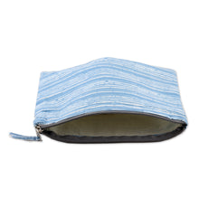 Load image into Gallery viewer, Cotton Cosmetic Bag with Hand-Block Printed Striped Pattern - Sky Contours | NOVICA
