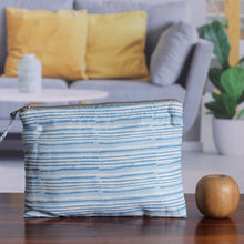 Load image into Gallery viewer, Cotton Cosmetic Bag with Hand-Block Printed Striped Pattern - Sky Contours | NOVICA
