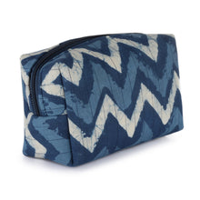 Load image into Gallery viewer, Blue Cotton Travel Case with Hand-Block Printed Wavy Pattern - Azure Waves | NOVICA
