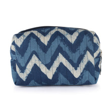 Load image into Gallery viewer, Blue Cotton Travel Case with Hand-Block Printed Wavy Pattern - Azure Waves | NOVICA
