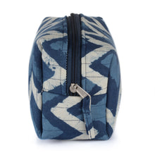 Load image into Gallery viewer, Blue Cotton Travel Case with Hand-Block Printed Wavy Pattern - Azure Waves | NOVICA
