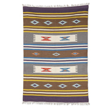 Load image into Gallery viewer, Handloomed Purple Wool Area Rug with Striped Pattern (4x6) - Lively Purple | NOVICA
